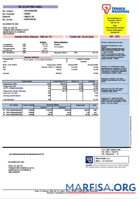 Blank INDIA TENAGA NASIONAL business utility bill Word and PDF template